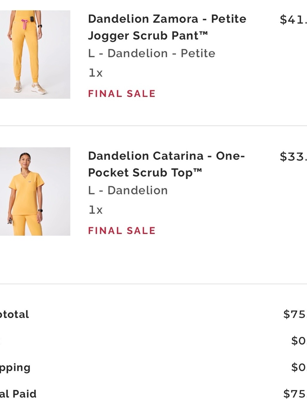 FIGS Dandelion scrub set size large great condition.